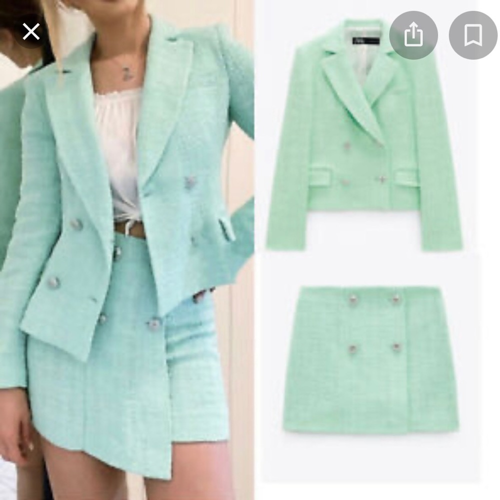 Zara Tweed Blazer Short Set M